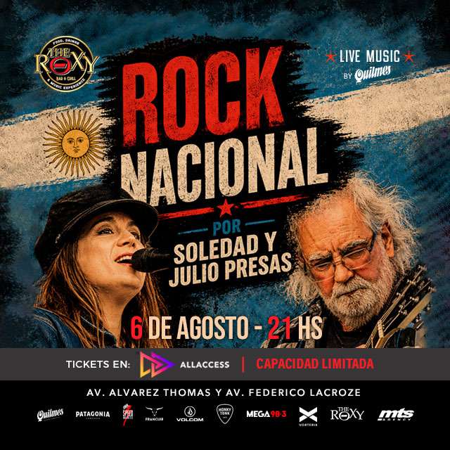 ROCK NACIONAL POR SOLEDAD Y JULIO PRESAS en The Roxy Bar & Grill
