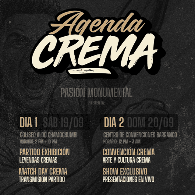 Agenda Crema 2026 - El 19 y 20 de Setiembre - 12:00pn