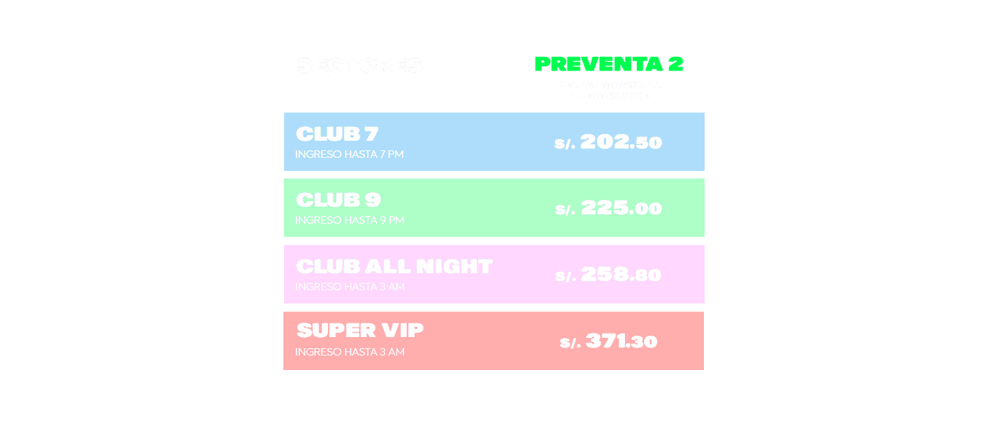 TABLA DE PRECIOS