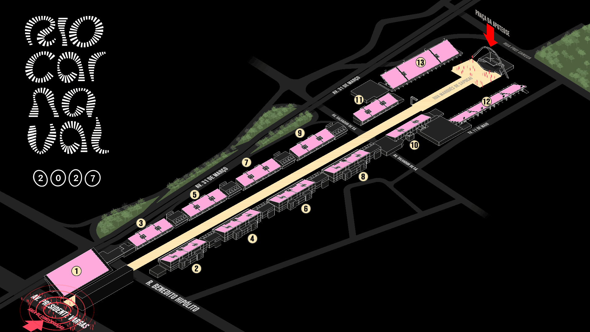 Mapa do Carnaval 2027 – Sambódromo Marquês de Sapucaí