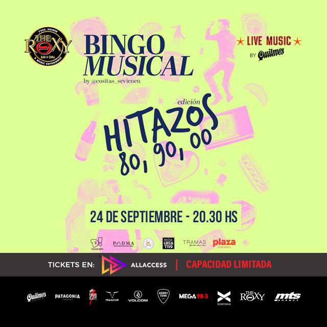 BINGO MUSICAL EDICION HITAZOS 80 / 90/ 00 - Jueves 24 de Septiembre 2026